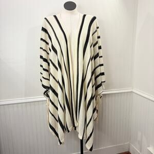 Torrid One Size Ruana Cardigan Sweater Ivory & Black Stripe Kimono Poncho Boho
